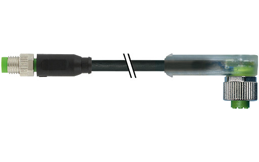 Murrelektronik Signal Connectors M8 Male 0° / M12 female 90° A-cod. led pur 3x0.25 BK 20M