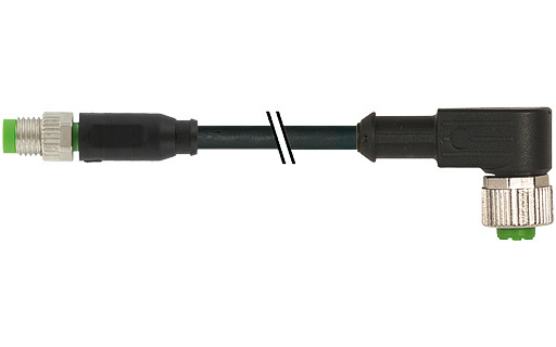 Murrelektronik Signal Connectors M8 Male 0° / M12 female 90° A-cod. PVC 3x0.25 BK ul/csa 0.2M