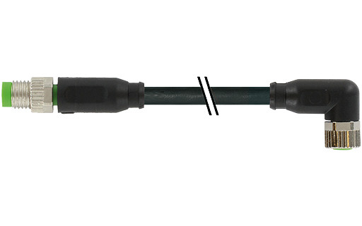 Murrelektronik Signal Connectors M8 Male 0° / M8 female 90° A-cod. PVC 3x0.25 BK ul/csa 0.3M