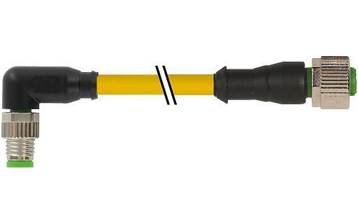 Murrelektronik Signal Connectors M8 Male 90° / M12 female 0° A-cod. pur 3x0.25 ye 3.0M