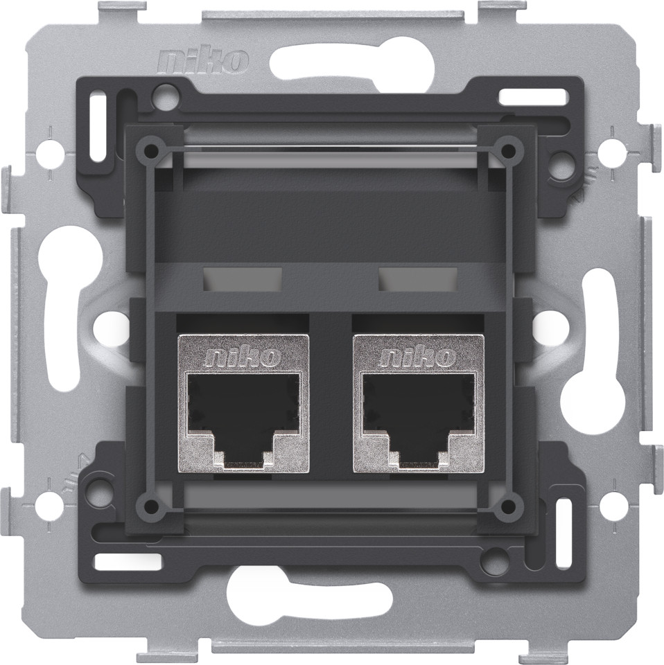 Niko Switches & Sockets 2 RJ45-aansluitingen STP cat. 6, klaar voor poe++, schuine uitvoering,