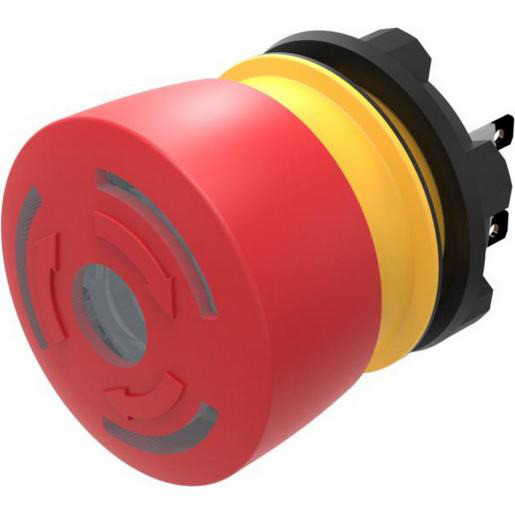 Eao Noodstopschakelaar 2NC rode led solder-faston cont. zwarte ring