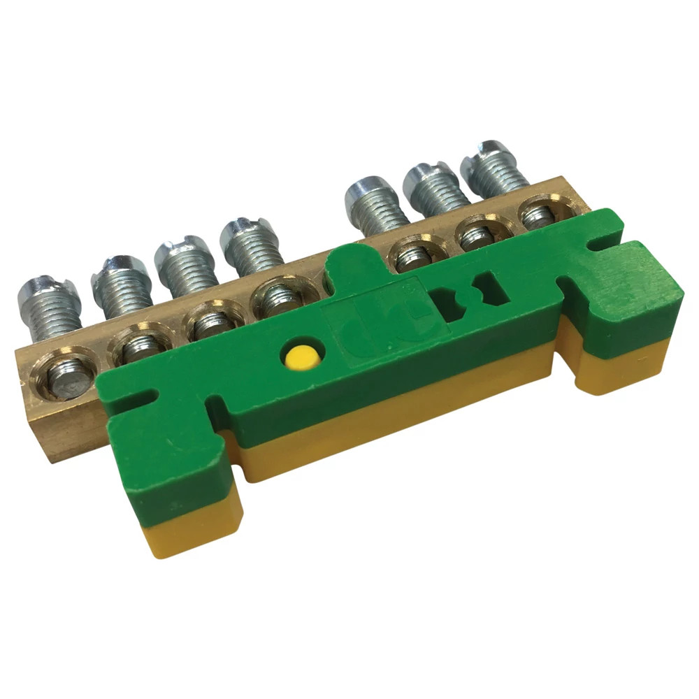 nVent ERIFLEX Aardingsrails Aarding En neutr. busbar, messing op geel/groene din-railclip