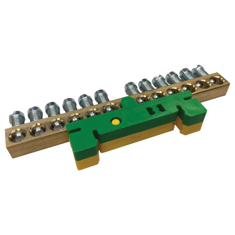 nVent ERIFLEX Aardingsrails Aarding En neutr. busbar, messing op geel/groene din-railclip