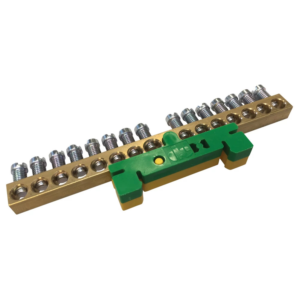 nVent ERIFLEX Aardingsrails Aarding En neutr. busbar, messing op geel/groene din-railclip