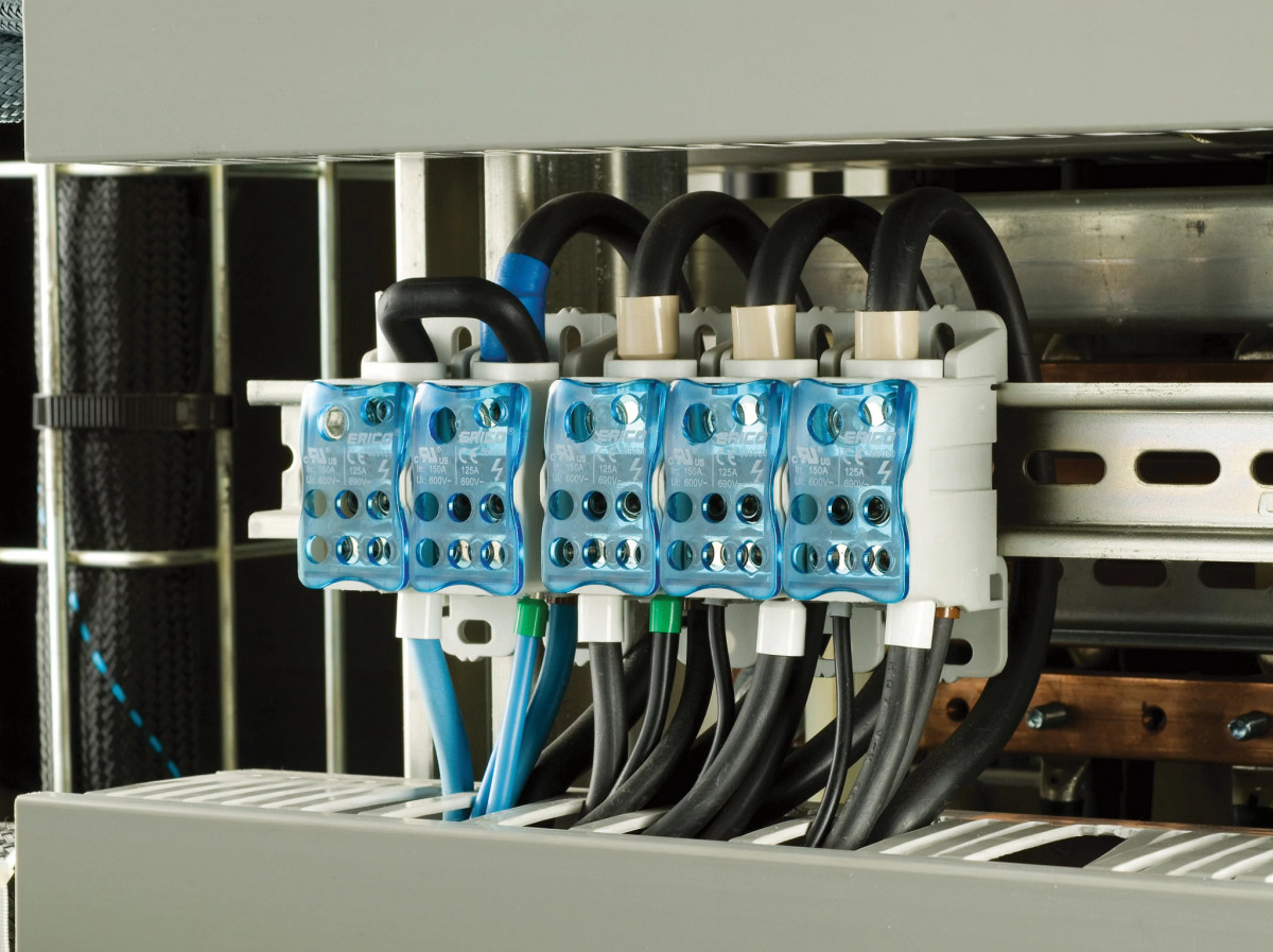 nVent ERIFLEX Verdeelblokken Eénpolig Verdeelblok, 630 A iec, input 1, output 9 kabels, aluminium