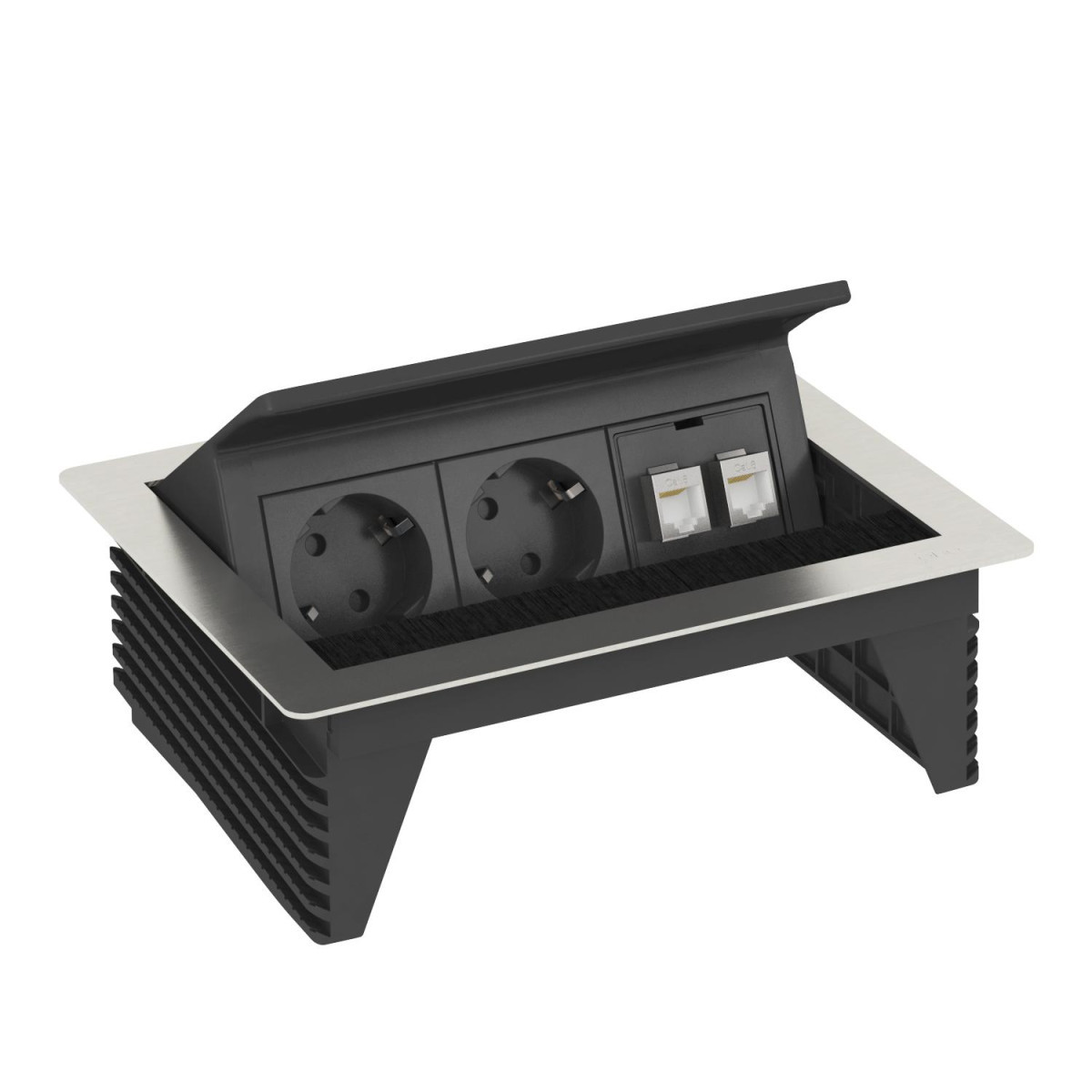 OBO Deskbox Opklapbaar voor de inbouw in tafelbladen 210x167x68 roestvrij