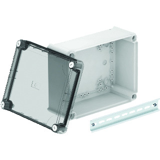 OBO KABELDOOS GESLOTEN MET HOGE TRANSPARANTE DEKSEL 240X190X115, LICHTGRIJ