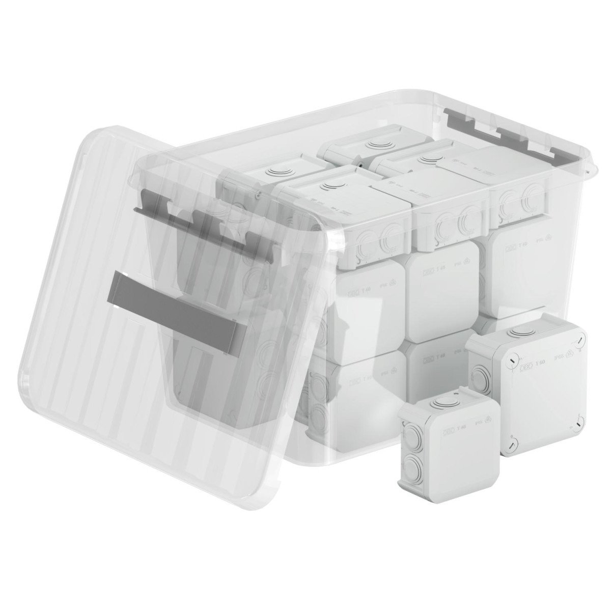 OBO Kabeldoos Promotiebox 20X T40 + 10X T60 22 liter kunststof transparant