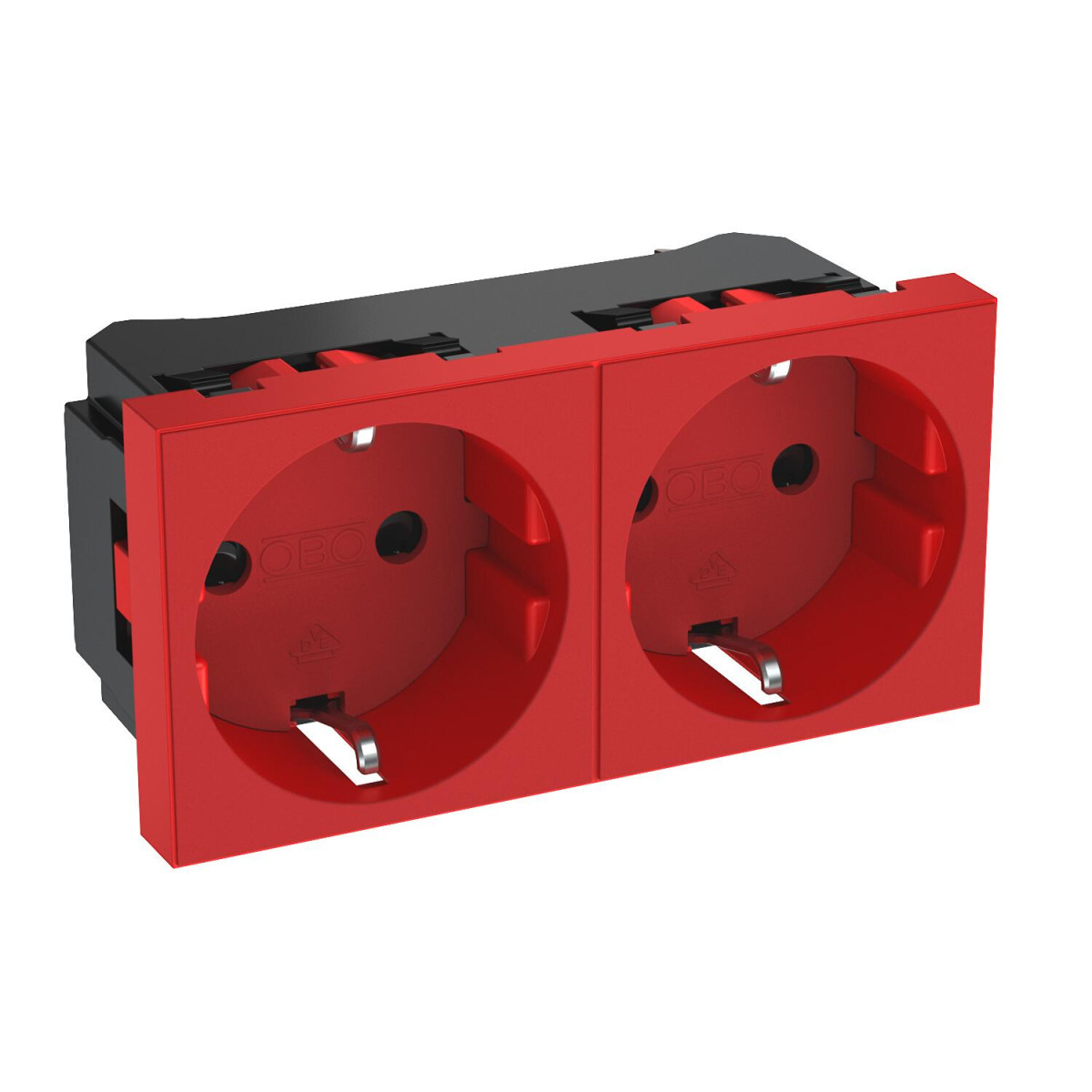 OBO Modul 45® Steckdosen Contactdoos, 2-VDG, 0° randaarde 250V, 10/16a polycarbonaat rood ral 3