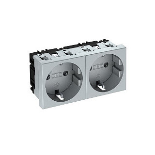 OBO Schuko tweevoudig met RA 0° 250V, 10/16A, PC, aluminium gelakt