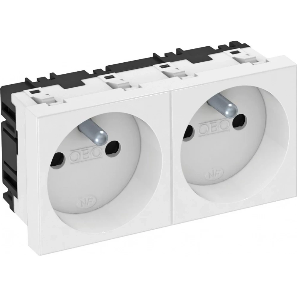 OBO Socket 0°, double with earth pin 250V, 10/16a polycarbonaat reinweiß R