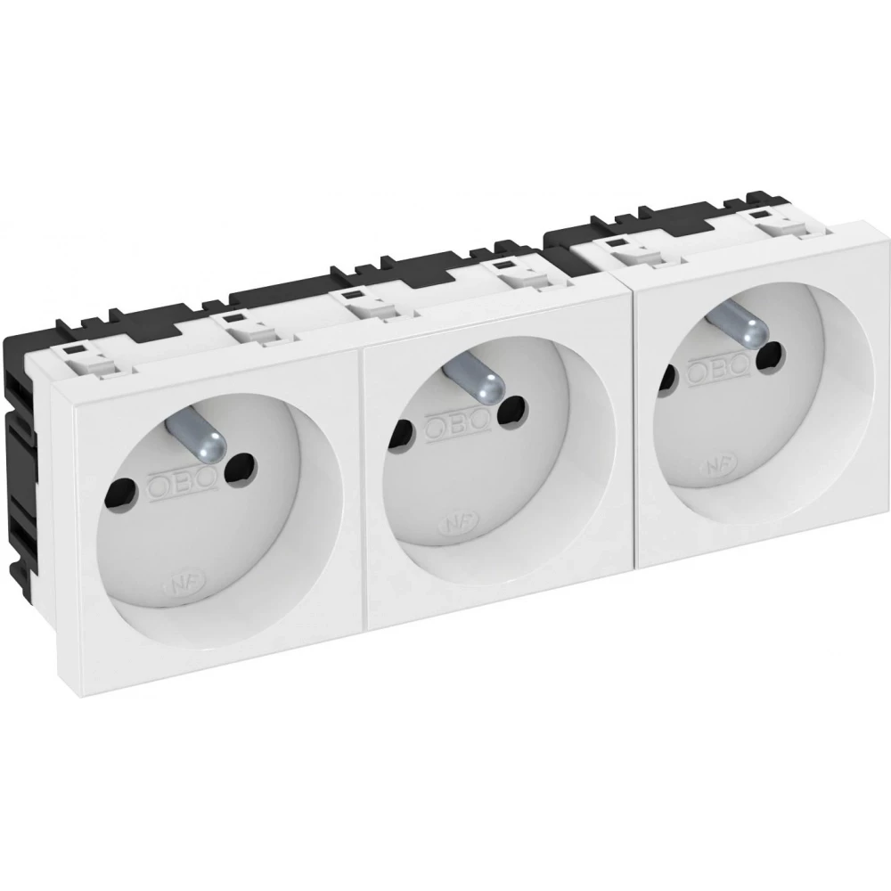OBO Socket 0°, triple with earth pin 250V, 10/16a polycarbonaat reinweiß R