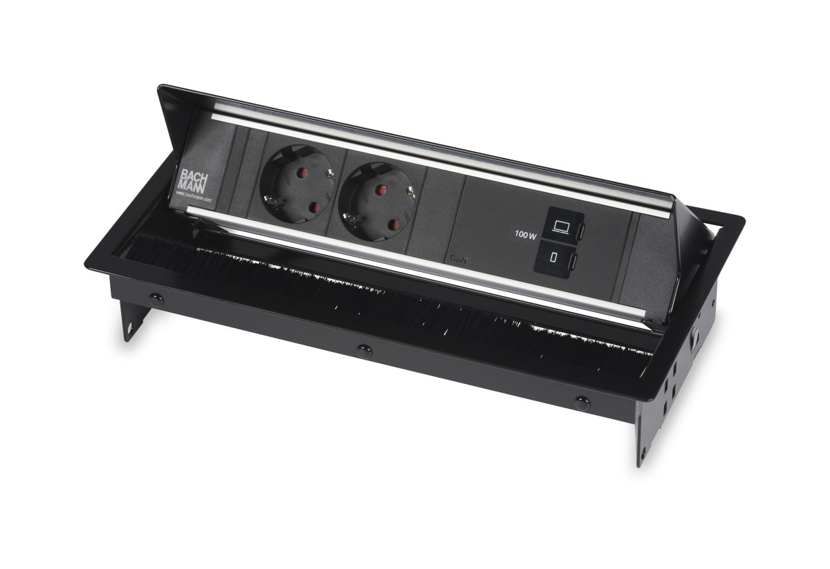 OCS Inbouw stopcontacten Coni - 2X 230V ra + 1X usb C/C CHRGR 100W - 0,2M GST O.G. - zwart