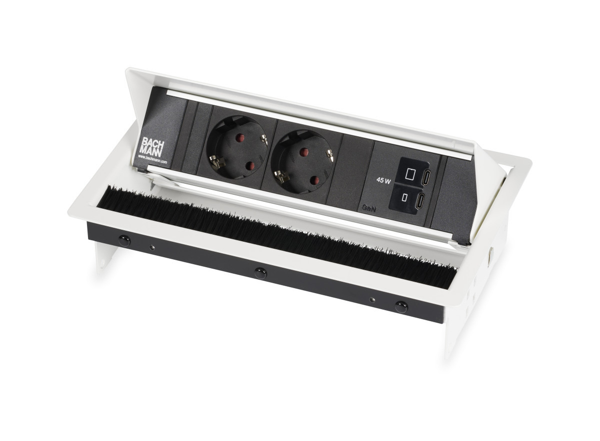 OCS Inbouw stopcontacten Coni - 2X 230V ra + 1X usb C/C CHRGR 45W - 0,2M GST O.G. - wit