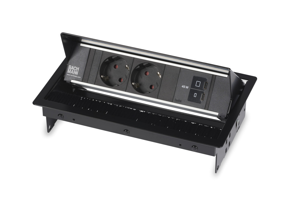 OCS Inbouw stopcontacten Coni - 2X 230V ra + 1X usb C/C CHRGR 45W - 0,2M GST O.G. - zwart
