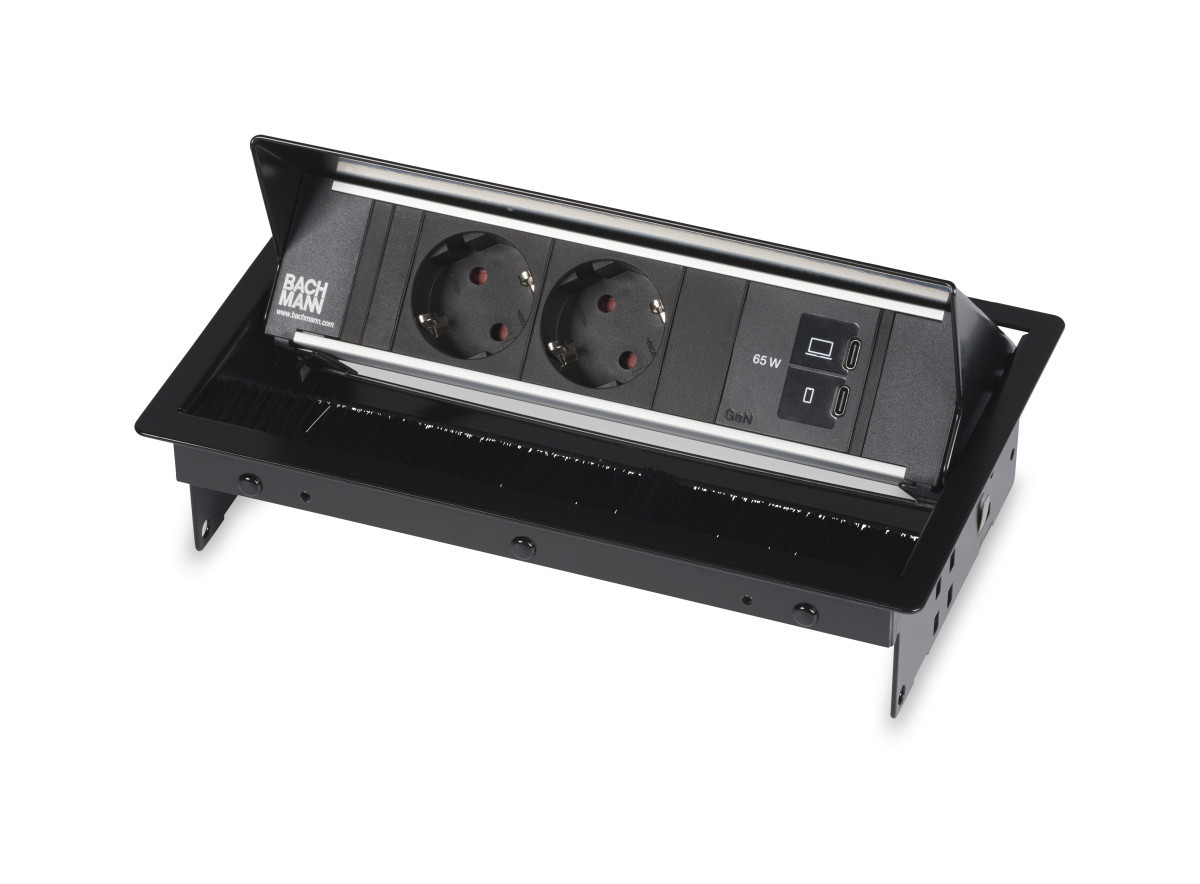 OCS Inbouw stopcontacten Coni - 2X 230V ra + 1X usb C/C CHRGR 65W - 0,2M GST O.G. - zwart