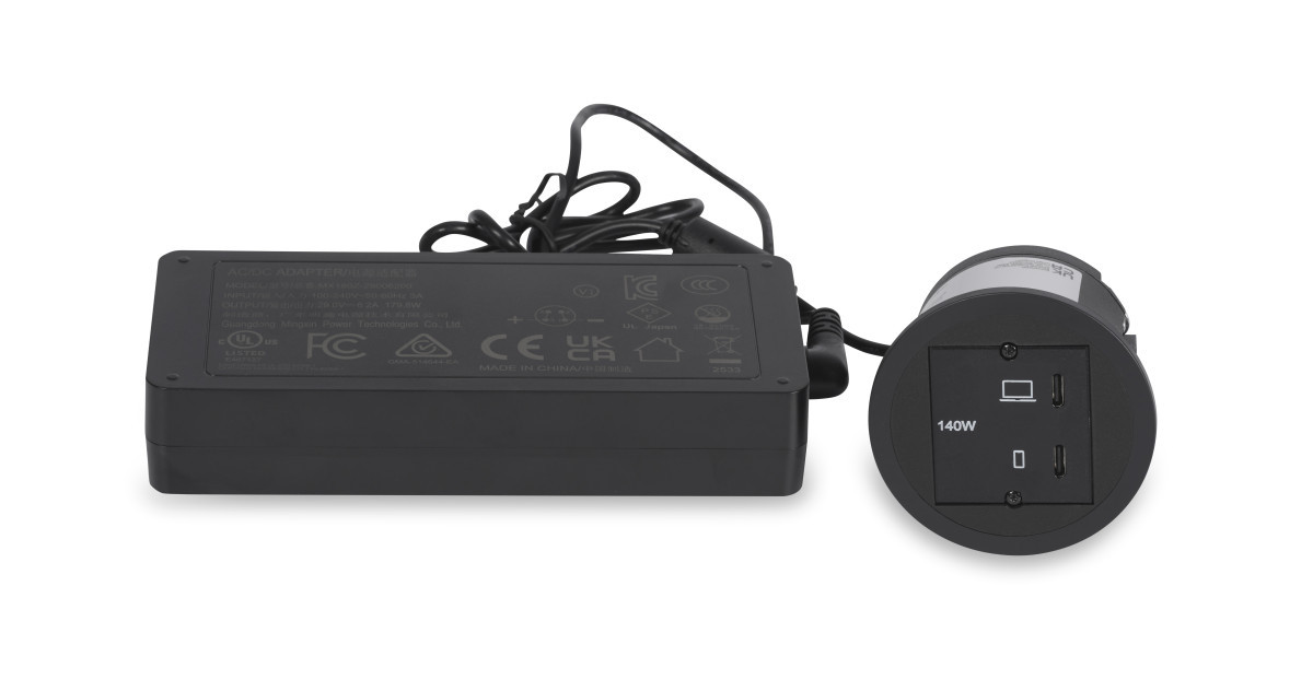 OCS Inbouw stopcontacten Pix - 1X usb C/C CHRGR 140W (mod) - behuizing zwart - ringen wit + zwa