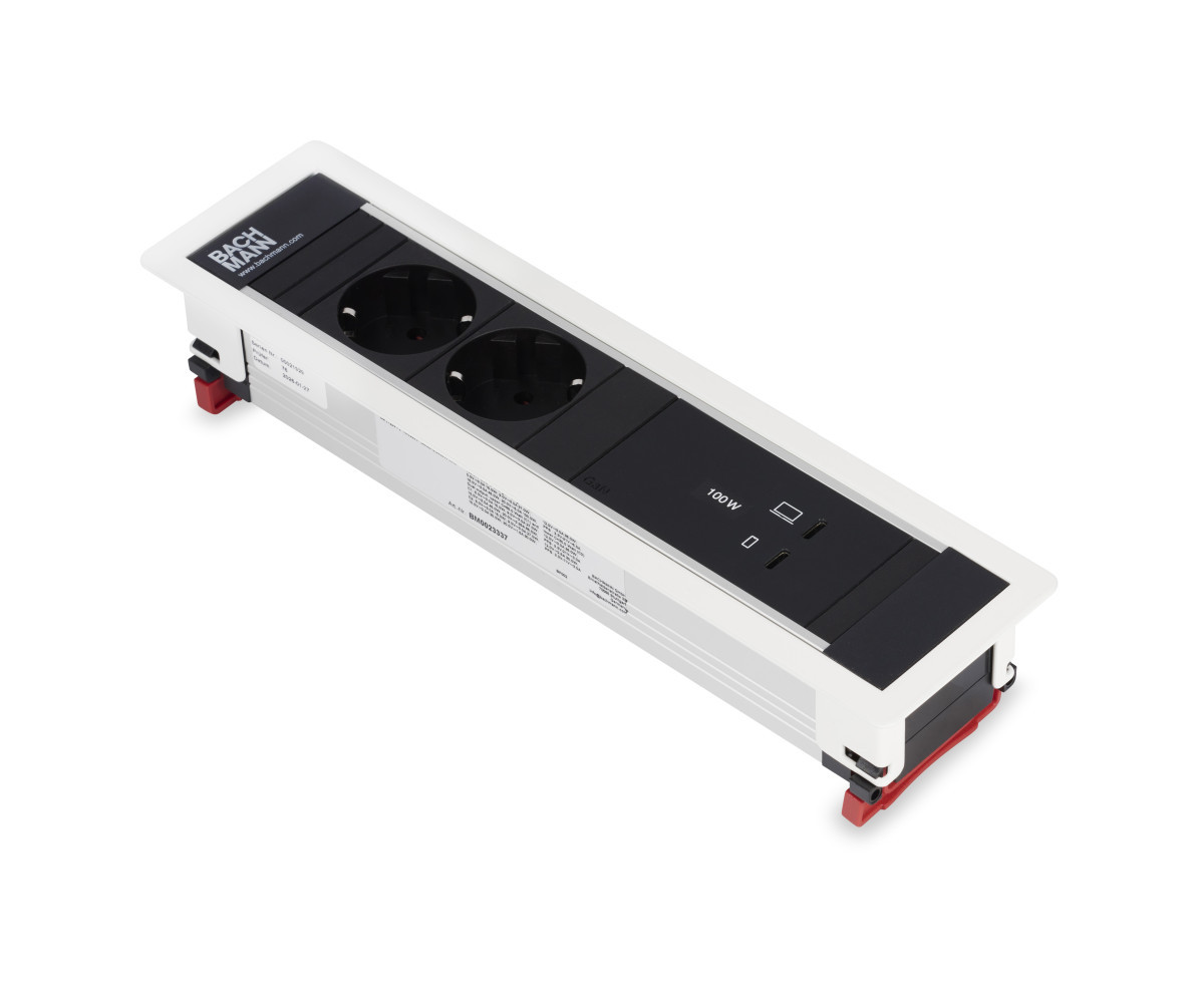OCS Inbouw stopcontacten Power Frame - 2X 230V ra + 1X usb C/C CHRGR 100W - 0,2M GST O.G. - wit