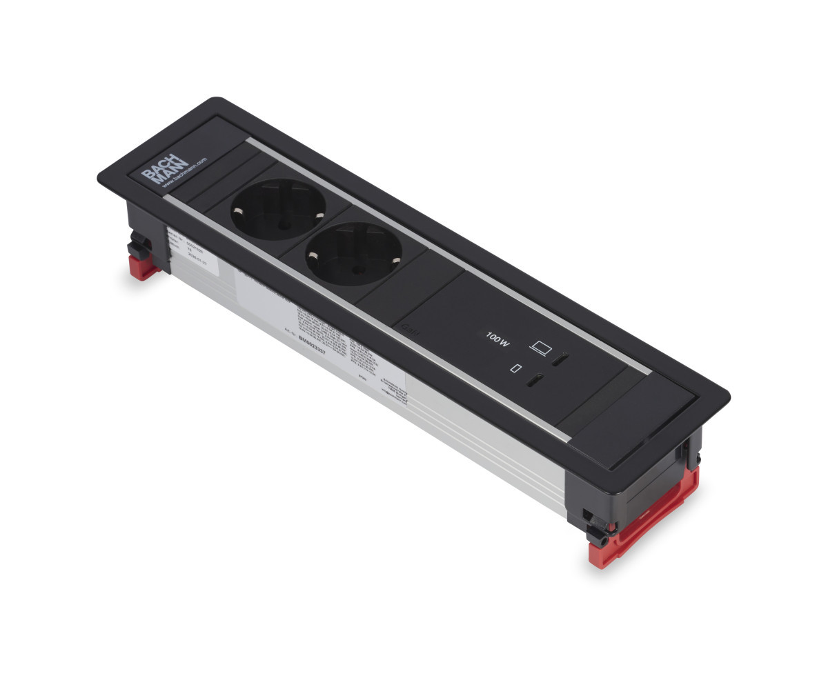 OCS Inbouw stopcontacten Power Frame - 2X 230V ra + 1X usb C/C CHRGR 100W - 0,2M GST O.G. - zwa