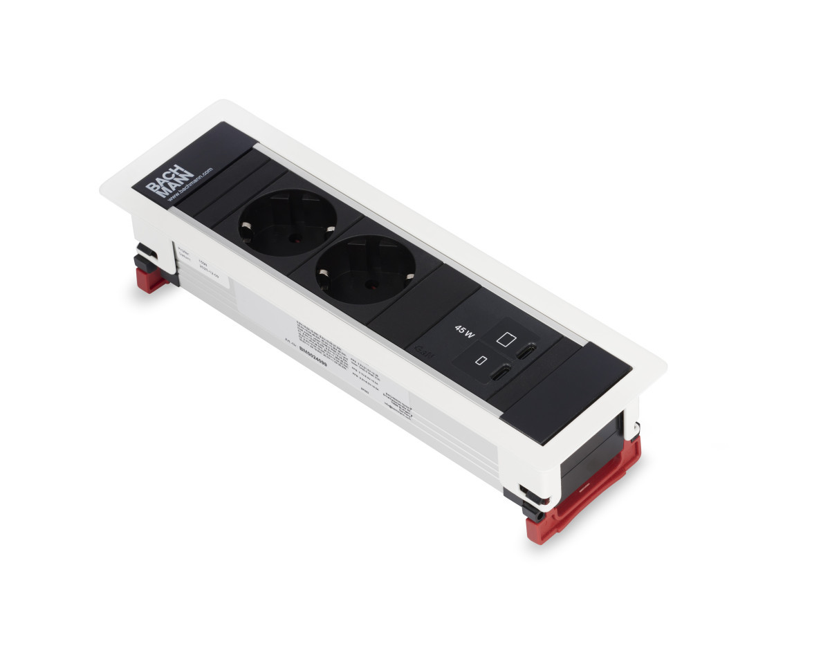 OCS Inbouw stopcontacten Power Frame - 2X 230V ra + 1X usb C/C CHRGR 45W - 0,2M GST O.G. - wit