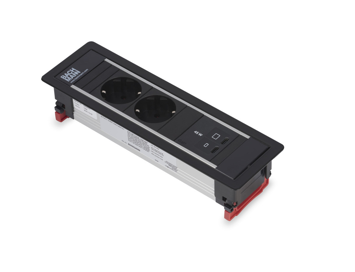 OCS Inbouw stopcontacten Power Frame - 2X 230V ra + 1X usb C/C CHRGR 45W - 0,2M GST O.G. - zwar