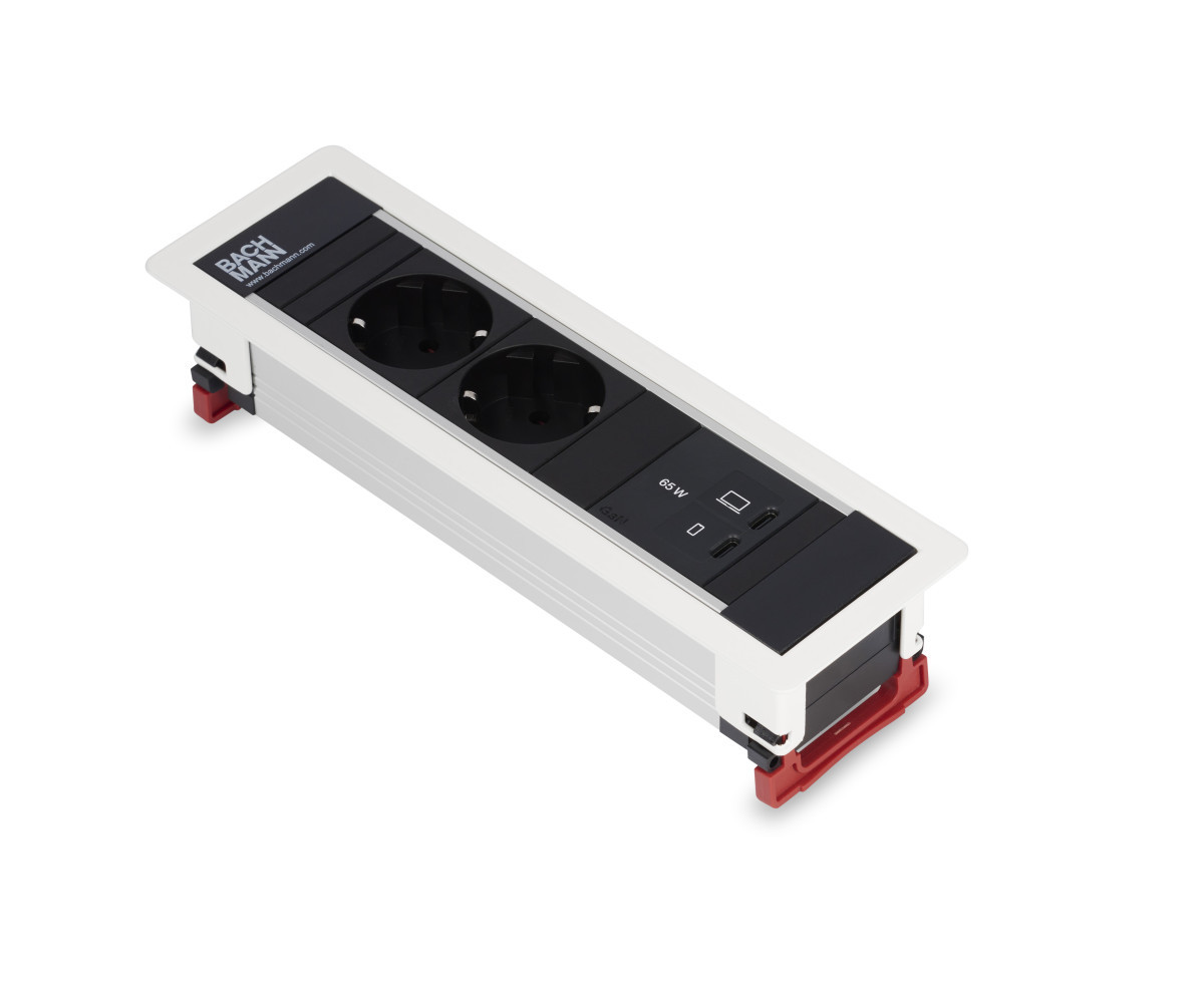OCS Inbouw stopcontacten Power Frame - 2X 230V ra + 1X usb C/C CHRGR 65W - 0,2M GST O.G. - wit