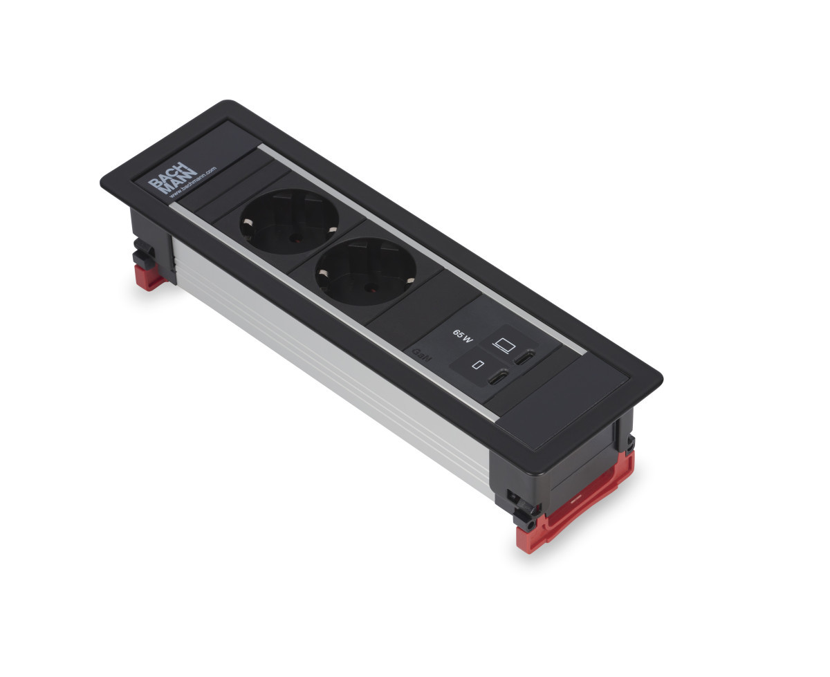OCS Inbouw stopcontacten Power Frame - 2X 230V ra + 1X usb C/C CHRGR 65W - 0,2M GST O.G. - zwar