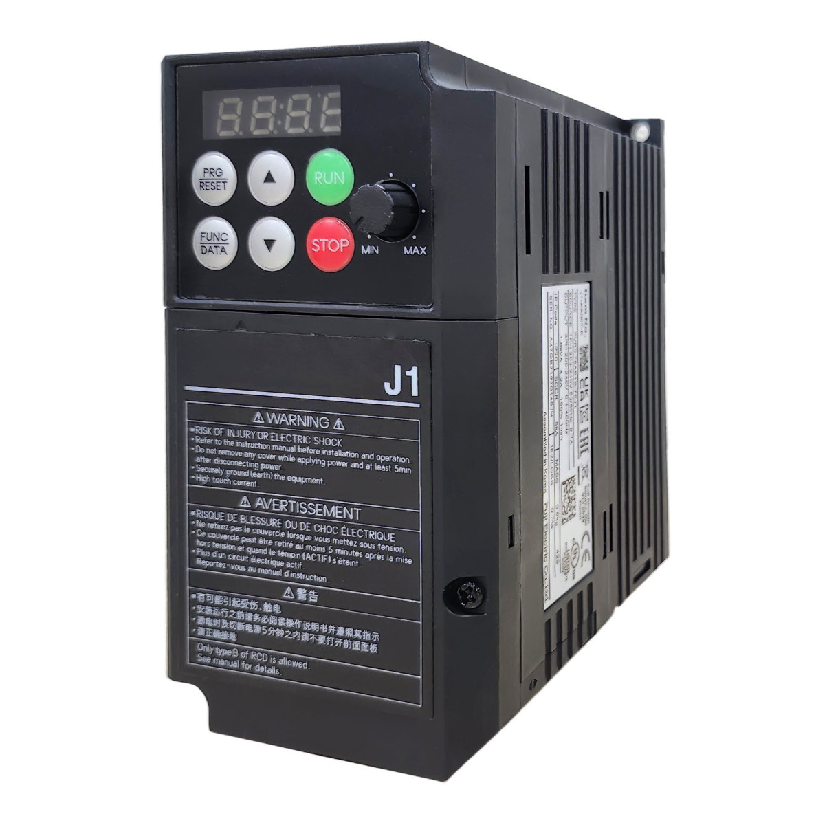 Omron Frequentieregelaars J1000 J1 Ac drive, 0.75 KW, 4.2 A, 200 vac, 1~ input, max. output freq. 400