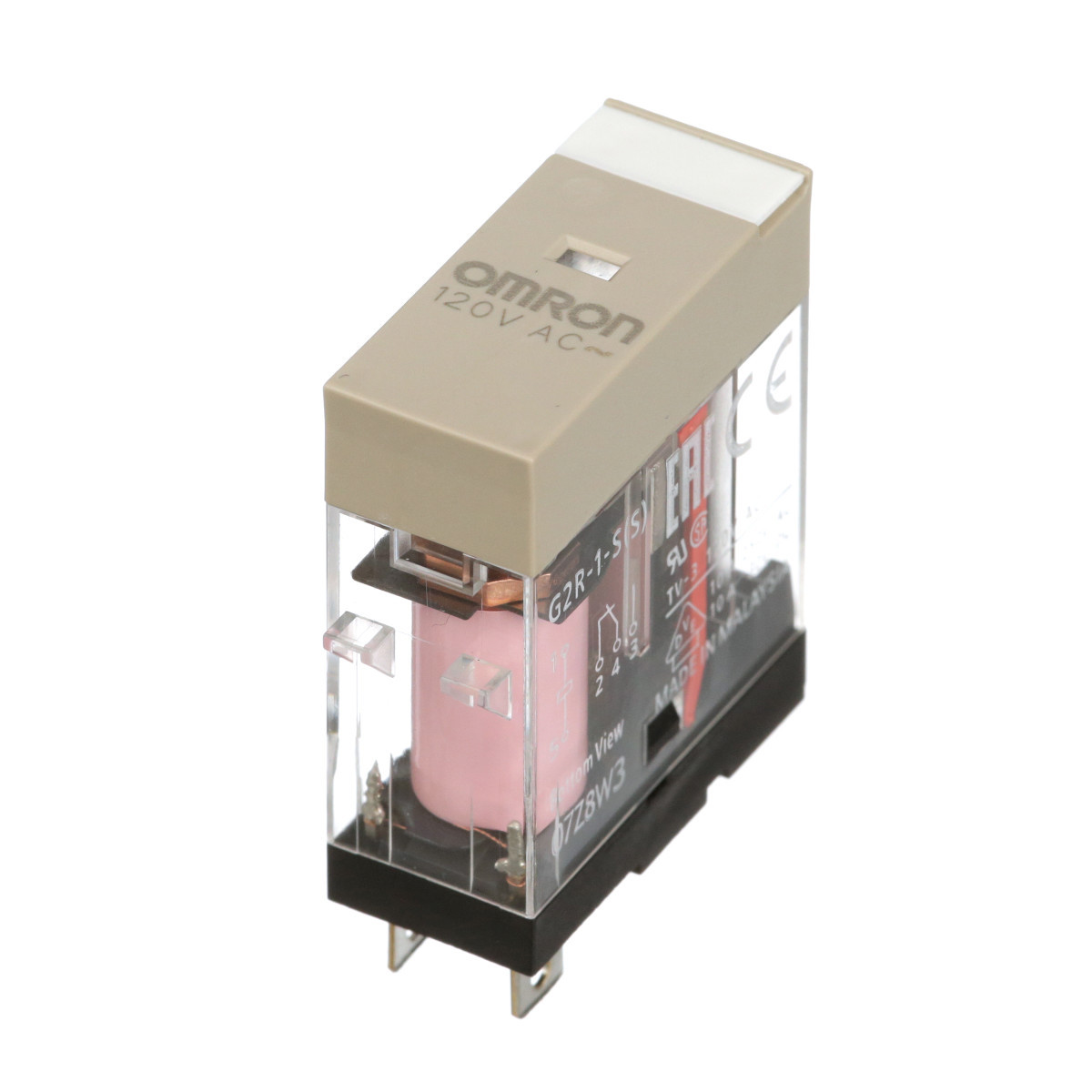 Omron Industriele relais G2R-S Relay, plug-in, 5-pin, SPDT, 10 A, mech indicator, label facility, 48