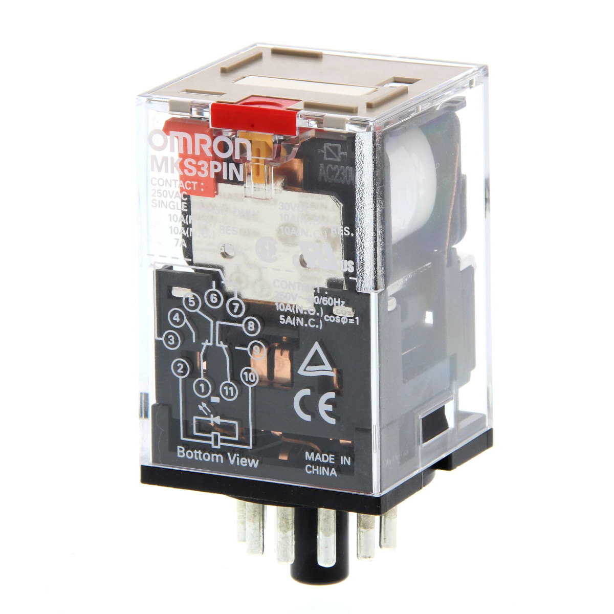 Omron Industriele relais MK-I/-S Relay, plug-in, 11-pin, 3PDT, 10 A, mech & led indicator, test button