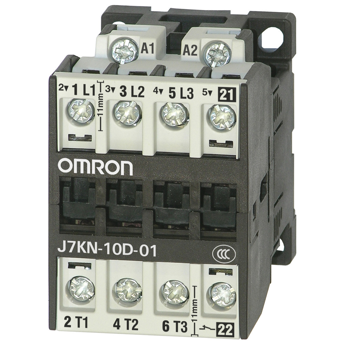 Omron Laagspanningsmateriaal J7KN contact Schakelaar, 3-polig, 4 KW, 10 A ac3 (380-415 vac) + 1 NC aux., 110 vac
