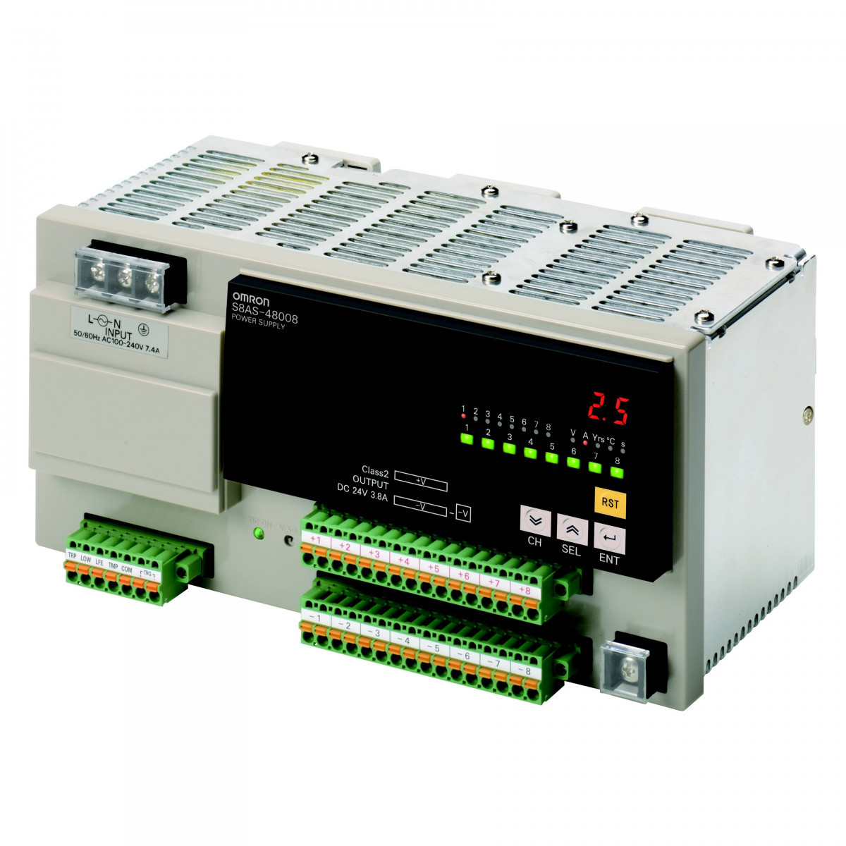 Omron Voedingen S8VM Voeding S8as, 24VDC/20a, 480W, din-rail, 100-240vac primair, gesloten