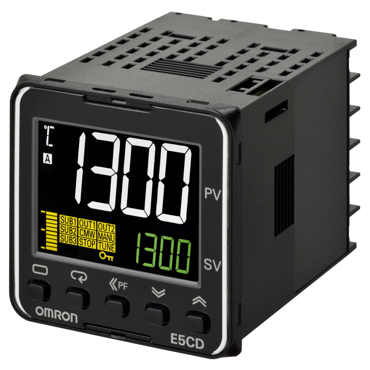 Omron Temp. & Procesregelaars E5_D serie Temp. controller, pro, 1/16 din (48x48mm),1 X rel. out,2 aux,evt. I/P