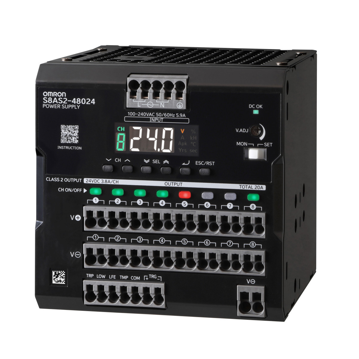 Omron Voedingen S8VM Voeding, 480 W, 24 VDC, invoerspanning 100 tot 240 vac, totale stroom