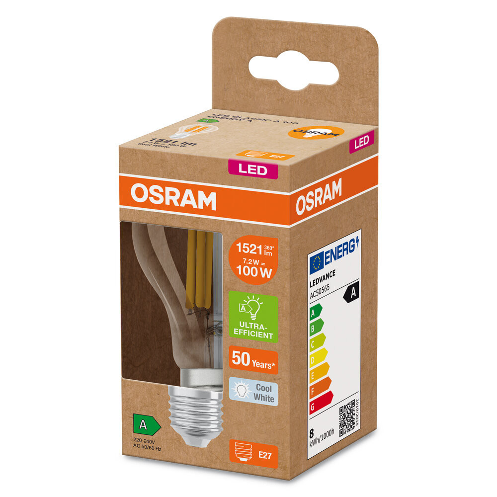 Osram LED LAMPS ENERGY CLASS A ENERGY EFF Led Lamps energy class A energy efficiency filament classic A 7.2W 840