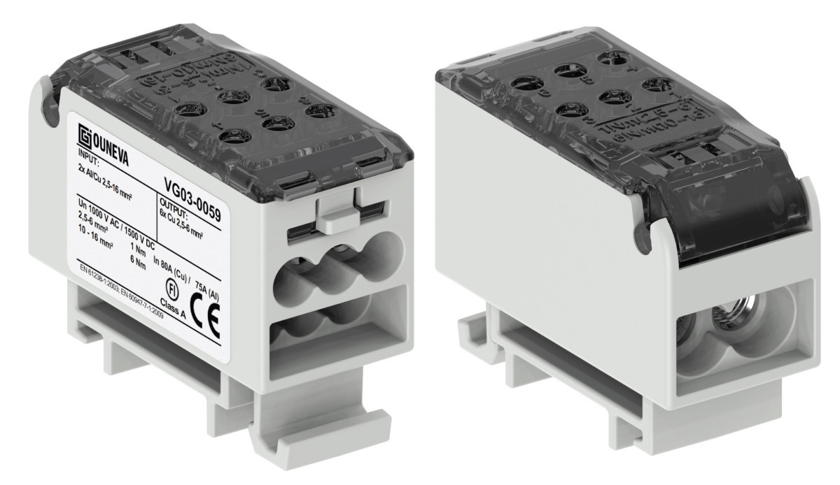 Ouneva OJL - Distributieblok Ojl 80 distributieblok 80a / 2x2,5-16MM2 / grijs