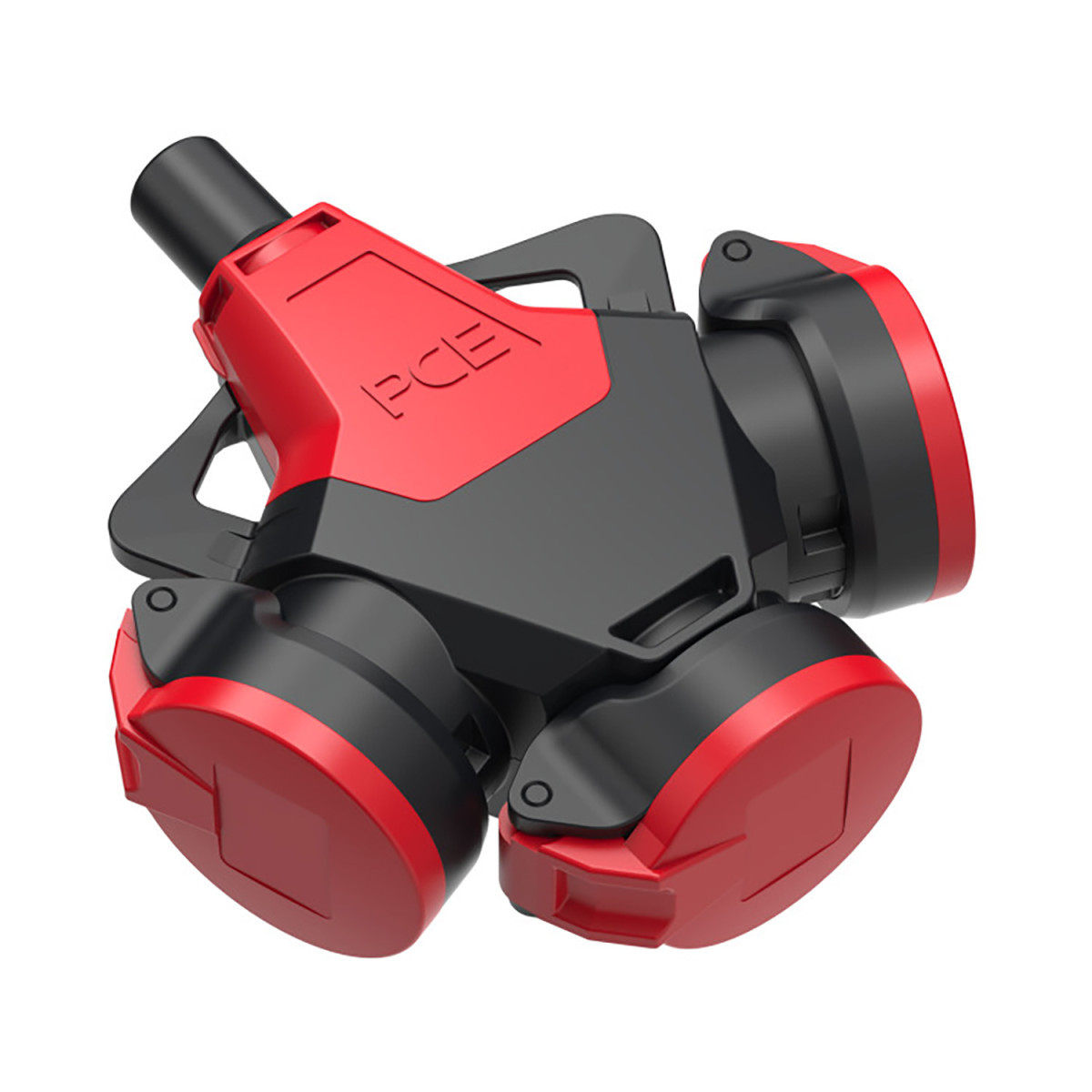 PCE drieweg randaarde Drieweg Koppelcs randaarde taurus klapdksl zwa/roo volrubber 16a 250V~