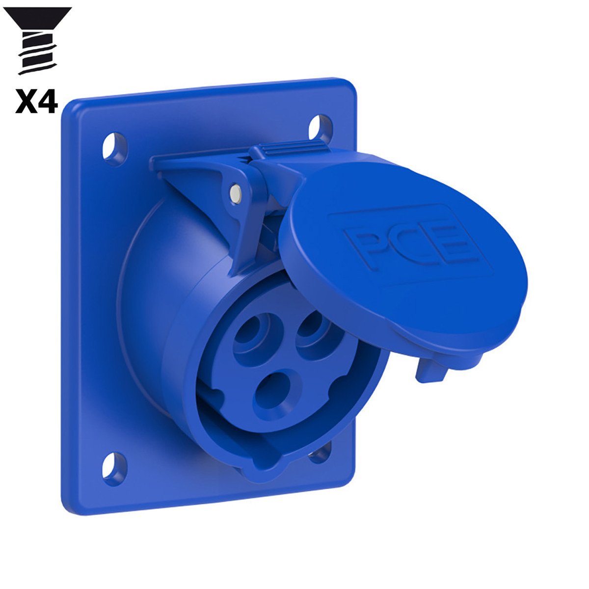 PCE wandcontactdoos CEE Cee Inbouw WCD schuin 16a 3P 230V 6H blauw ip44 flens 70x85mm VG
