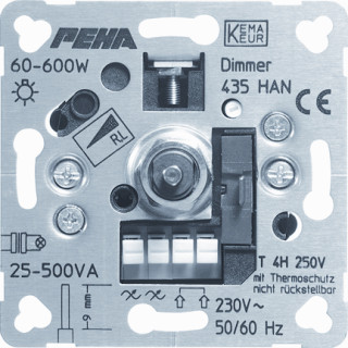 Peha dimmer voor laagtvolt-halogeen (gewikkelde trafo) 25-500VA en 230Vgloei- en halogeenlampen 60-600W