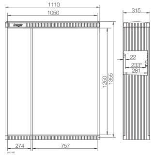 Hager Buitenopstellingskast Polyester Verdeelkast, grootte 2/1355, asym.deuren met montageplaat
