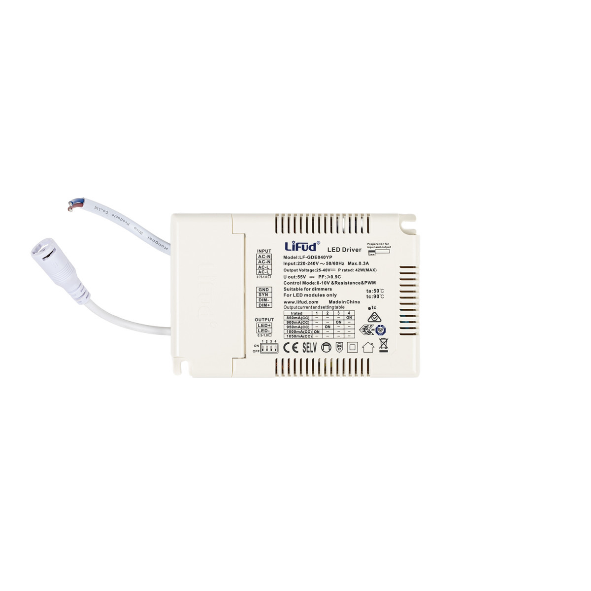 Prolumia Driver TBV.ledpaneel 36W 900ma CC 0-10V dimb+2m kabel+gst18/3