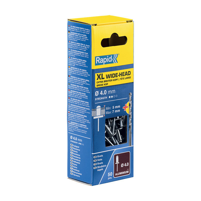 Rapid Bevestigings- en verankeringssystem Blindklinknagels XL Ø 4,0 X 10MM + boor in blister (50 stuks)