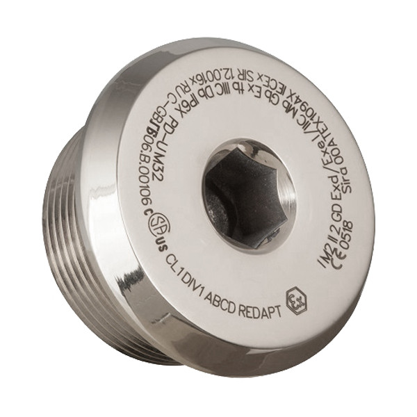 Redapt Domehead plugs Afdichtplug Dome head atex, messing vernikkeld 3/4NPT