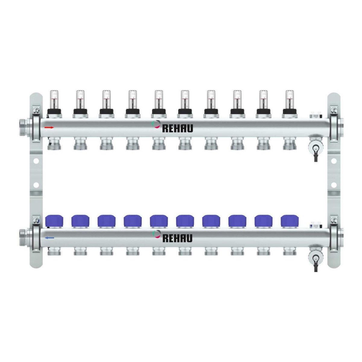 Rehau RAUTHERM Verdeler HKV-D easyflow RVS 10 groeps, met flow indicator min/ma