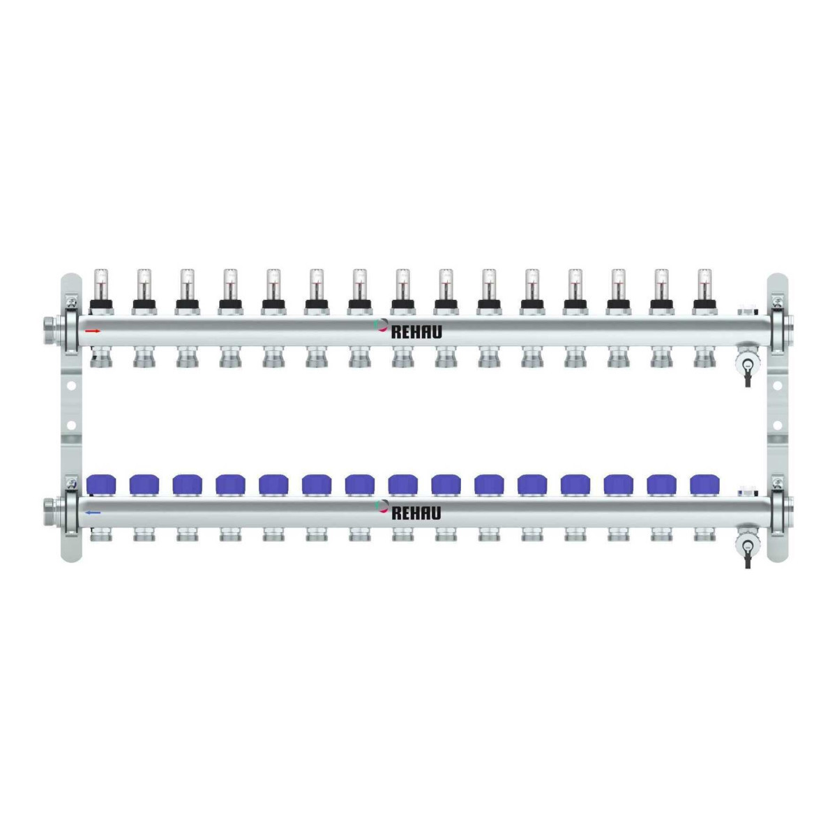 Rehau RAUTHERM Verdeler HKV-D easyflow RVS 15 groeps, met flow indicator min/ma