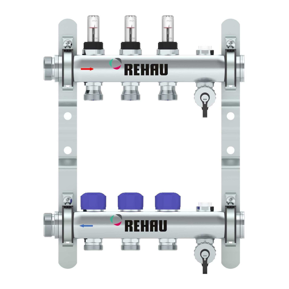 Rehau RAUTHERM Verdeler HKV-D easyflow RVS 3 groeps, met flow indicator min/max