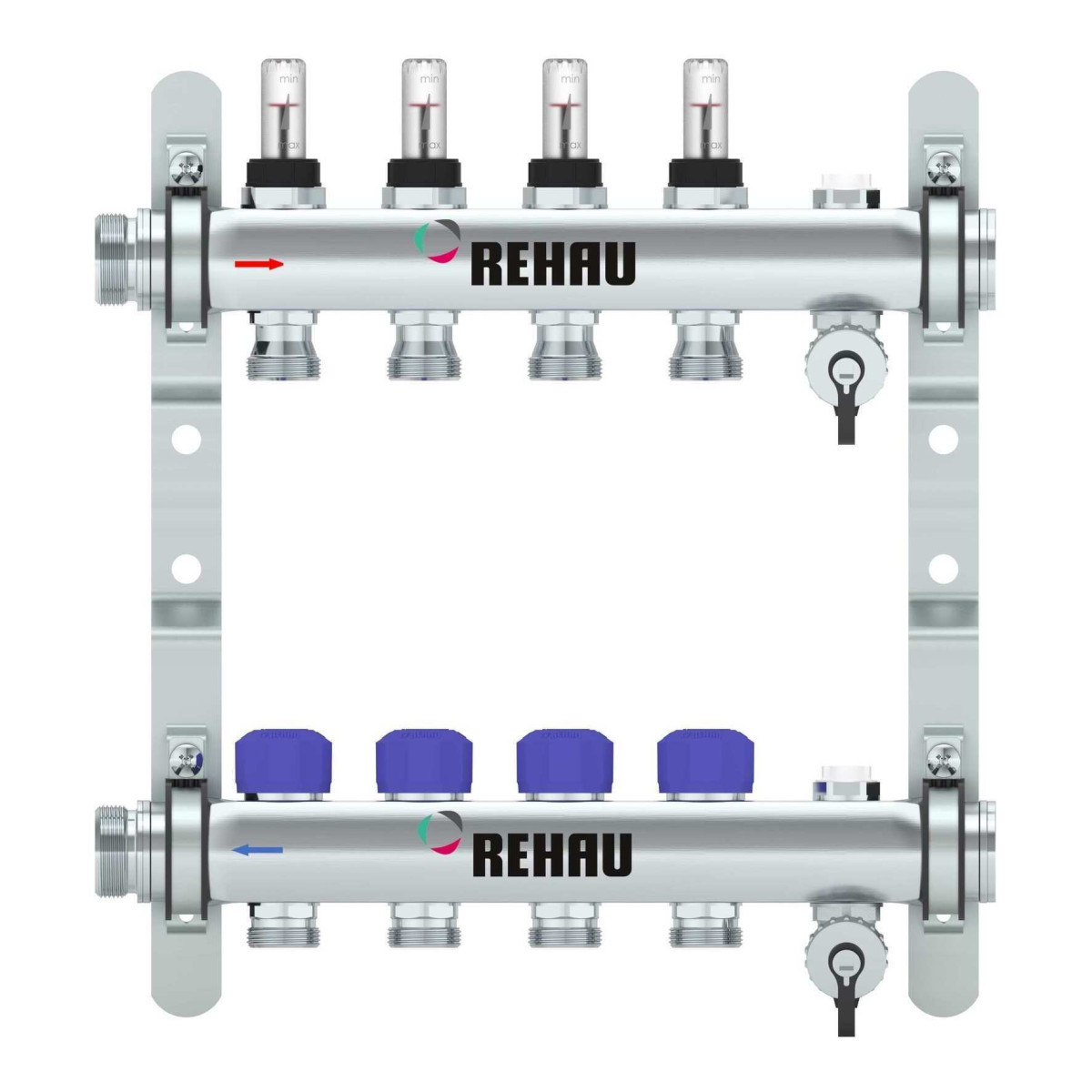 Rehau RAUTHERM Verdeler HKV-D easyflow RVS 4 groeps, met flow indicator min/max