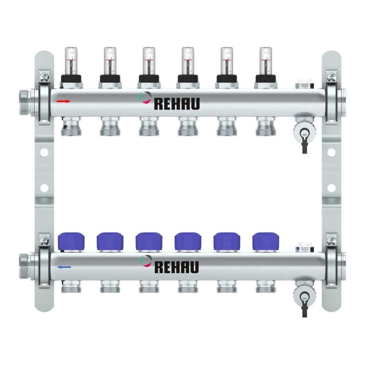 Rehau RAUTHERM Verdeler HKV-D easyflow RVS 6 groeps, met flow indicator min/max