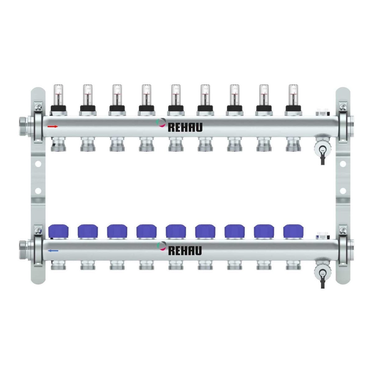 Rehau RAUTHERM Verdeler HKV-D easyflow RVS 9 groeps, met flow indicator min/max
